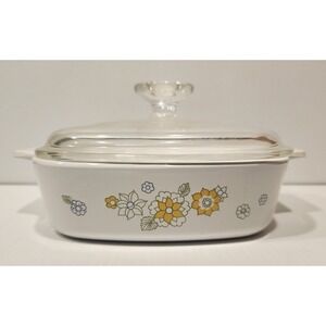 Corning Ware Floral Bouquet A-1-B 1QT Casserole Dish Pyrex Lid Vintage